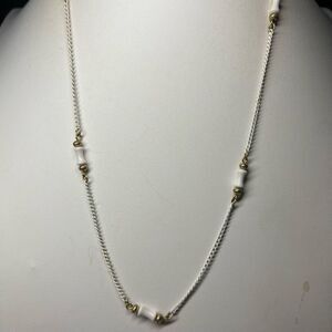 Monet Vintage White and Gold Tone Chain and Tube Shape Necklace
